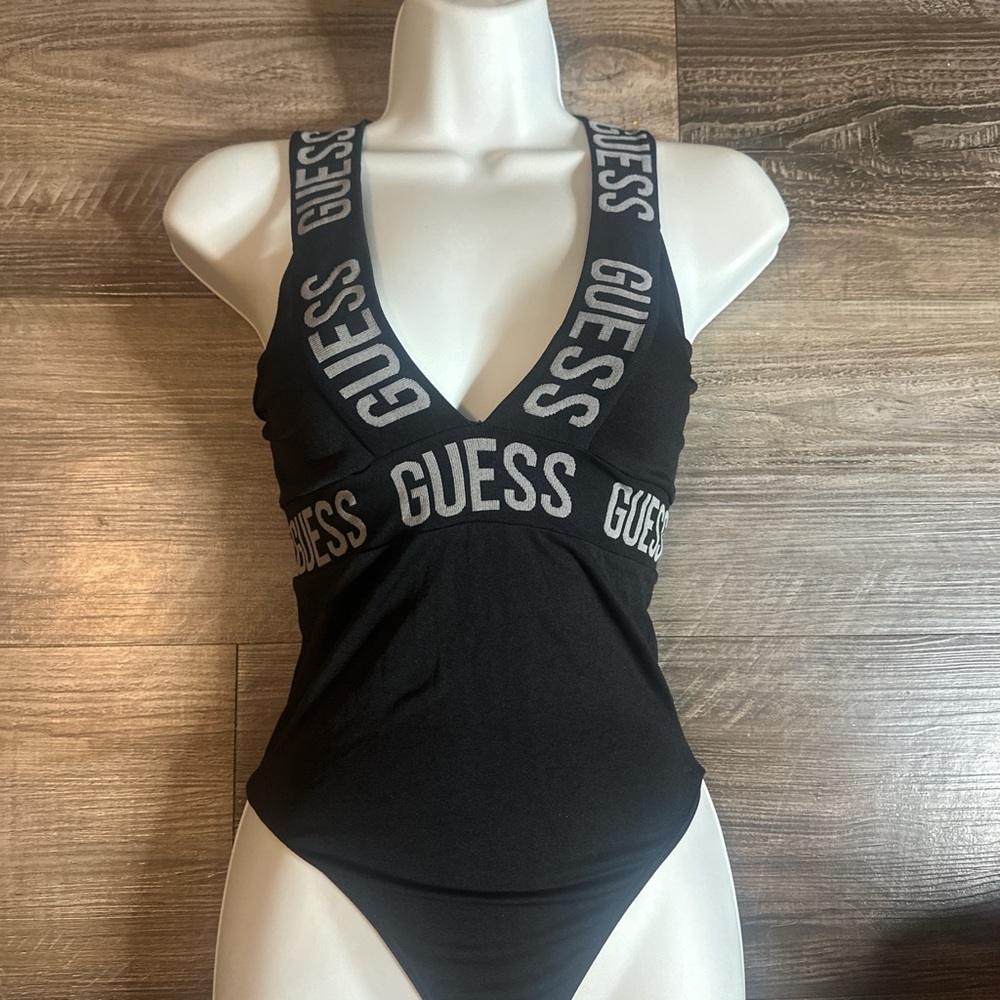 GUESS Black Bodysuit with Logo Straps